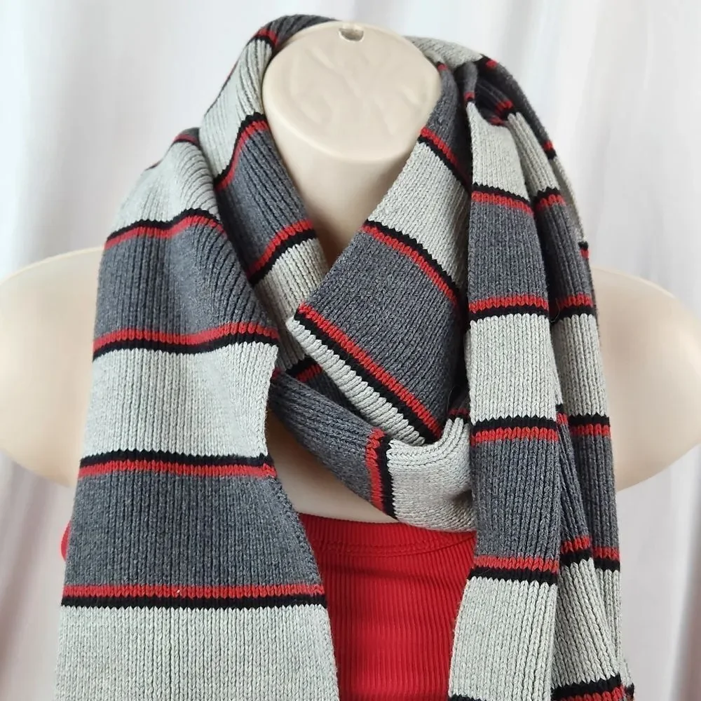 💜Old Navy Gray & Red Colorblock Striped Unisex Cotton Scarf